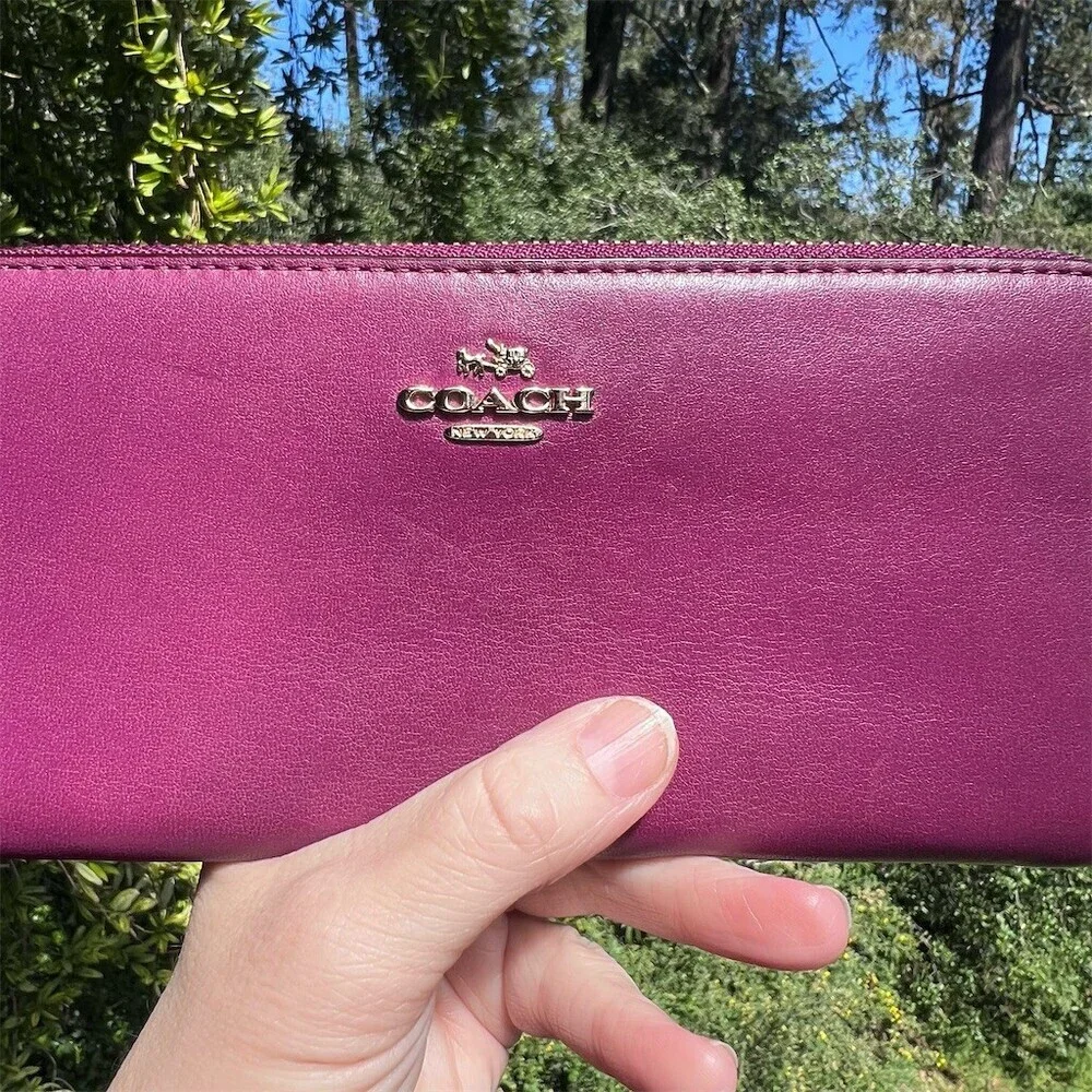 COACH Long Zip-Around Wallet Purple Smooth Leather w Gold Hardware AUTHENTIC